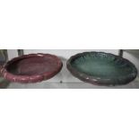 (lot of 2) Fulper Pottery group, consisting of two flambe low bowls, each with a ribbed rim,