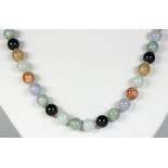 Gump's multi-colored jade bead and 14k yellow gold necklace Composed of (51), 9.2 mm, multi-