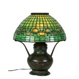 Tiffany Studios patinated bronze and leaded glass Acorn Lamp