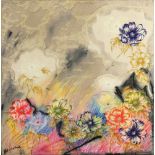 American School (20th century), Garden Flowers, 1988, mixed media on silk (laid down on canvas),