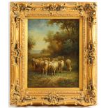 European School (19th century), Shepherd with Flock, oil on panel, signed "Cassidy" lower left,