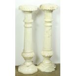 Pair of Victorian style variegated pedestals, each having a circular top. 37"h x 10"w