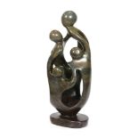 Shona hardstone sculpture of stylized figures, 15"h