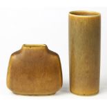 (lot of 2) Palshus Denmark stoneware vessel group, 20th Century, each with a brown glaze, marked "
