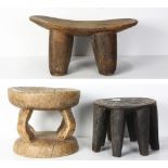 (lot of 3) African carved wood stool group, including a Senufo and a Nupen example, largest: 8"h x