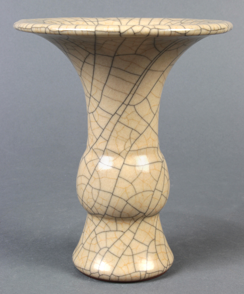 Chinese Ge-type ceramic vase, of gu-form overall coated with a dark and light network of crackles,
