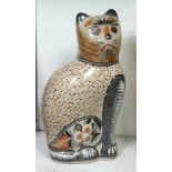 Large Tonala Mexico pottery cat, having polychrome geometric decoration, 20.5"h
