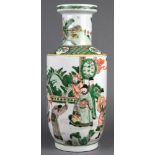 Chinese famille verte porcelain vase, of rouleau form, the neck with a villa in landscape, and the