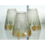 (lot of 3) Handel shade group, each shade executed in frosted glass with enameled daffodils, and