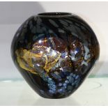 Moderne art glass vase, 2012, of bulbous form with aurene iridescent mottled finish on a black