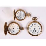 (Lot of 3) Gold-filled pocket and pendant watches Including 1) diamond and gold-filled Elgin hunting