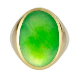 Jadeite and 14k yellow gold ring