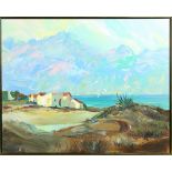 Untitled (House by a Mountain Lake), oil on canvas, signed indistinctly "E. Giambedlin (?)" lower