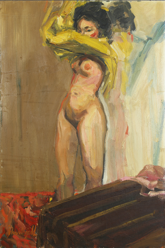 John Magill (American, 20th century), Nude Female, oil on masonite, signed lower left, masonite (