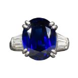 Sapphire, diamond and 18k white gold ring