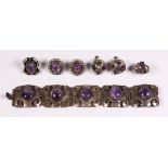 (Lot of 5) Mexican amethyst, sterling silver, silver jewelry Including 1) round amethyst cabochon,