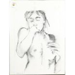 Nude Figure, charcoal on paper, signed indistinctly lower left, 20th century, overall (in plexi