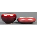 (lot of 2) Chinese ox blood glazed brush washers: one of bowl form raised on a short tapering