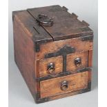 Japanese money box/chest, 19th century, three drawers, hinged lid with money slot opening, iron