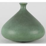 Teco signed Art Pottery vase, having a small neck above the conical bulbous body, 4.75"h