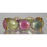 Multi-colored sapphire, diamond, silver-gilt bracelet