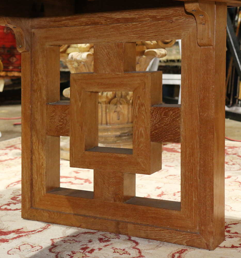 Mid-Century Asian inspired dining table, having a rectangular top with two 12"l leaves, and rising - Image 2 of 3