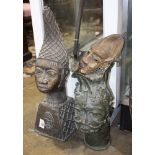 (lot of 3) Bronze African Benin sand cast figural group, 22"h