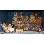 One shelf of Steiff teddy bears, including "Zotty," "Goldilocks," "Molly Bär," etc. largest: 15"h