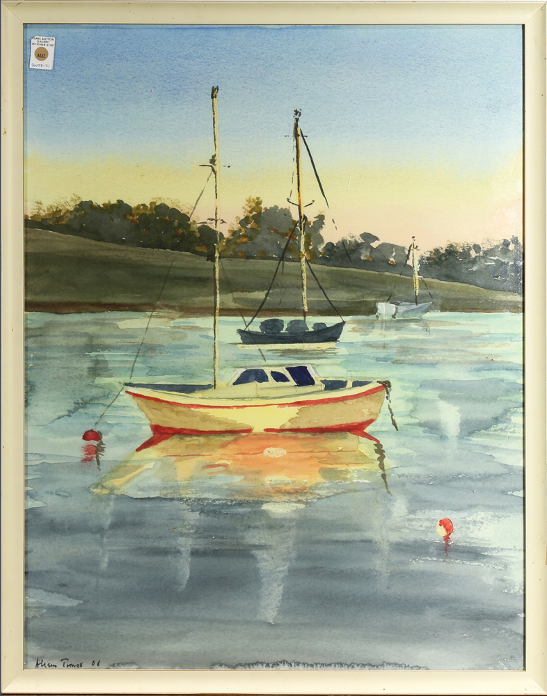 Sailboats in a Cove, 1966, watercolor, signed indistinctly and dated lower left, overall (with