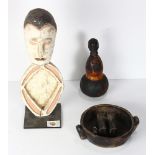 (lot of 3) Ethnographic objects in a tri-continental mix: the largest, white with a head, from the