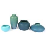 (lot of 4) Rookwood Pottery group, consisting of a matte blue vase, marked "VIII 987" to the