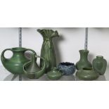 (lot of 8) Hampshire pottery vessel group, of various forms and each with a green glaze, together