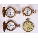 (Lot of 4) Gold-filled pocket watches Including 1) Waltham gold-filled openface pocket watch,