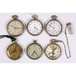 (Lot of 6) Gold-filled, open face pocketwatches Including 1) Hampden white gold-filled, open face