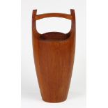 Dansk teak ice bucket, circa 1970, having a conforming handle above the round lid and tapering body,