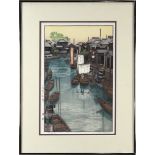 Yoshida Toshi (Japanese, 1911-1995), "Urayasu", woodblock print, lower margin with the signature and