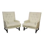 (lot of 2) Edward Wormley for Dunbar upholstered mahogany lounge chairs
