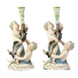 (lot of 2) Meissen porcelain figural candlesticks