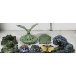 (lot of 9) Art Pottery flower frog group, in various forms and style, consisting of butterflies,