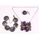 (Lot of 3) Amethyst, multi-stone, sterling silver and silver jewelry Including 1) inlaid, mixed