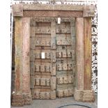 Indian Hindu temple doors and frame from Gujarut, composed of 12-pieces, featuring double doors with
