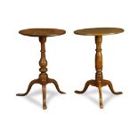 (lot of 2) Chippendale candle stands circa 1770, each having a circular top and rising on a tripod
