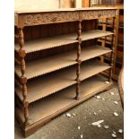 Victorian style bookshelf, with 4 shelves and ornately turned carving supports, 51"h x 48"w x 14"d