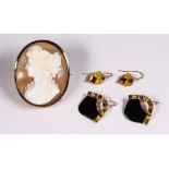 (lot of 3) Shell cameo, multi-stone, 14k yellow gold, sterling silver gilt jewelry Including 1)