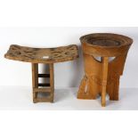 (lot of 2) Saramaccan stools, one carved through and older, Surinam, South America, from a village