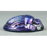 Redington Glass Furnaces iridescent ribbed scarab form paperweight, 5"l