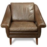 Danish Modern brown leather lounge chair