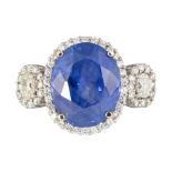 Sapphire, diamond and platinum ring