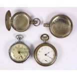 (Lot of 4) Silver and metal pocketwatches and pockwatch cases Including 1) silver pocketwatch