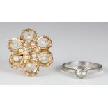 (Lot of 2) Diamond, cultured pearl, platinum rings Including 1) ring, centering (1) rose-cut